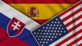 Spain United States of America Slovakia Flags Together Fabric Effect Illustration