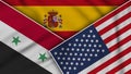 Spain United States of America Syria Flags Together Fabric Texture Illustration