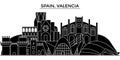 Spain, Valencia architecture vector city skyline, travel cityscape with landmarks, buildings, isolated sights on