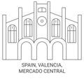 Spain, Valencia, Mercado Central travel landmark vector illustration