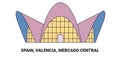 Spain, Valencia, Mercado Central, travel landmark vector illustration