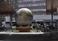 Spain, Valladolid 16th april: Fountain with Earth Sphere Sculpture from Spain Square in Downtown of Valladolid