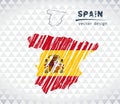 Spain vector map with flag inside isolated on a white background. Sketch chalk hand drawn illustration Royalty Free Stock Photo