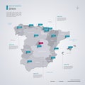 Spain vector map with infographic elements, pointer marks