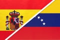 Spain and Venezuela, symbol of two national flags from textile. Partnership between European and American countries