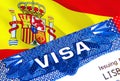 Spain Visa in passport. USA immigration Visa for Spain citizens focusing on word VISA. Travel Spain visa in national Royalty Free Stock Photo