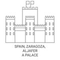 Spain, Zaragoza, Aljafera Palace travel landmark vector illustration