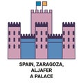 Spain, Zaragoza, Aljafera Palace travel landmark vector illustration