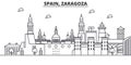 Spain, Zaragoza architecture line skyline illustration. Linear vector cityscape with famous landmarks, city sights