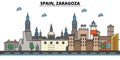 Spain, Zaragoza. City skyline architecture . Editable