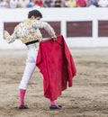 Spainish Bullfighter Daniel Luque with the capote or cape, take in Linares, Andalusia, Spain