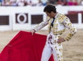 Spainish Bullfighter Daniel Luque with the capote or cape, take in Linares, Andalusia, Spain