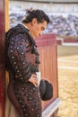 Spainish bullfighter totally focused moments before leaving to f