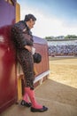 Spainish bullfighter totally focused moments before leaving to f