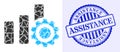 Spall Mosaic Bar Chart Settings Icon with Assistance Distress Stamp
