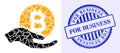 Spall Mosaic Bitcoin Donation Hand Icon with For Business Textured Seal