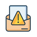 Spam alert email warning single isolated icon with filled line style