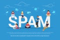 Spam concept flat vector illustration of young men and women receiving unsolicited emails