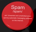 Spam Definition Button Showing Unwanted And Malicious Email