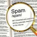 Spam Definition Magnifier Showing Unwanted And Malicious Email