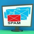 Spam Envelope On Monitor Shows Junk Mail