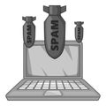 Spam on laptop icon, gray monochrome style Royalty Free Stock Photo