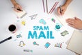 Spam Mail Concept. The meeting at the white office table Royalty Free Stock Photo