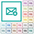 Spam mail flat color icons with quadrant frames