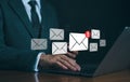 Spam mail and Phishing email, Cyber security concept. Businessman checking e-mail and sending on computer. Alert spam virus with Royalty Free Stock Photo