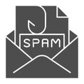 Spam mail solid icon. Spam letter in envelope vector illustration isolated on white. Message with hook glyph style Royalty Free Stock Photo