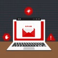 Spam mailbox with bug and warning alert sign concept. Royalty Free Stock Photo
