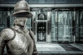 Spam.Medieval armor protecting a business building. Concept of f