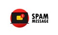 Spam message. Email warning concept. Alert message laptop notification. Danger error alerts, laptop virus problem or insecure Royalty Free Stock Photo