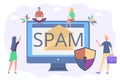 Spam, newsletter. Annoying notifications online. Advertising, ad blocking software. Virus protection. Colorful vector illustration