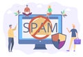 Spam, newsletter. Annoying notifications online. Advertising, ad blocking software. Virus protection. Colorful vector illustration