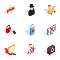 Spam, virus, thief icons, isometric 3d style