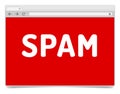 SPAM warning on opened internet browser window with shadow.