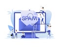 Spamming mailbox concept. Flat style characters. Email box hacking, spam warning.