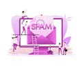 Spamming mailbox concept. Flat style characters. Email box hacking, spam warning.