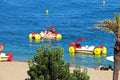 Tourists on pedalos, Benalmadena, Spain. Royalty Free Stock Photo