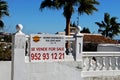 For sale sign on a villa wall, Calahonda, Spain.