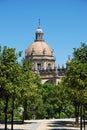 View of San Salvador Cathedral dome seen over the treetops, Jerez de la Frontera, Spain. Royalty Free Stock Photo