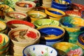 Traditional Spanish ceramic dishes at the street market, Fuengirola, Spain.