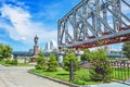 Span construction of the first railway bridge over the Ob river