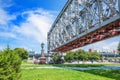 Span construction of the first railway bridge over the Ob river