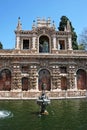 Fountain and Grotesque Gallery at the Castle of the Kings, Seville, Spain. Royalty Free Stock Photo