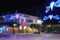 Town centre with Christmas decorations at dusk, La Cala de Mijas, Spain.