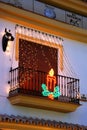 Spanish balcony with Christmas candle, La Cala de Mijas, Spain.