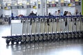 Luggage trolleys at Malaga airport, Spain. Royalty Free Stock Photo