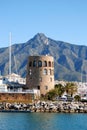 Puerto Banus watchtower, Marbella, Spain. Royalty Free Stock Photo
